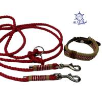 Leine Halsband Set verstellbar, natur, rot, weiß, beige, für kleine Hunde, Wunschlänge Bild 9