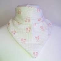 Dreieckstuch für Babys - als Halstuch oder Kopftuch ideal - 65 cm breit - weiß mit rosa Häschen Bild 2