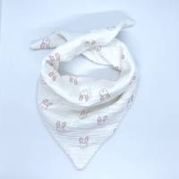 Dreieckstuch für Babys - als Halstuch oder Kopftuch ideal - 65 cm breit - weiß mit rosa Häschen Bild 4