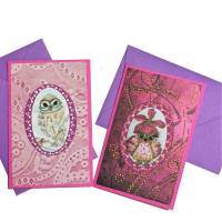 Mini Klappkarten Eulen pink rosa Mini Umschläge geschenkanhänger Wohndeko Bild 1