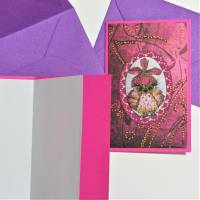 Mini Klappkarten Eulen pink rosa upcycling mit Print Mini Umschläge Eulen Karten Wohndeko Bild 4