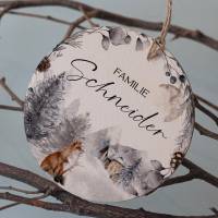 Personalisiertes Türschild "Winter Fox" aus Holz mit Name für Familien • Geschenk zur Hochzeit und Geburt Bild 2