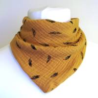 Dreieckstuch für Babys - als Halstuch oder Kopftuch ideal - 65 cm breit - senfgelb mit schwarzen Federn Bild 3