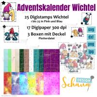 Adventskalender basteln Wichtel-Advents-Kalender mit Digistamps Digipaper Schneidedatei Boxen PNG JPG SVG dxf Bild 1