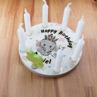 Geburtstagskranz aus Holz, mit 8 Löchern kompatibel zu Grimm Tischdekoration für Kindergeburtstag, Kerzenring, Elefant Bild 6