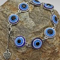 Tolles Armband angereiht mit 8 Cabochons, türkisches Auge, silberfarben Bild 2