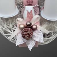 Adventskranz aus Holz / Weide in Rosa-Weiß mit Eule Bild 4