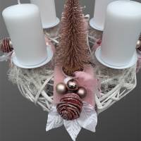 Adventskranz aus Holz / Weide in Rosa-Weiß mit Eule Bild 5