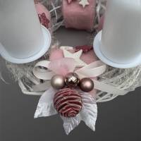 Adventskranz aus Holz / Weide in Rosa-Weiß mit Eule Bild 6