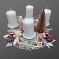 Adventskranz aus Holz / Weide in Rosa-Weiß mit Eule Bild 7