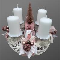 Adventskranz aus Holz / Weide in Rosa-Weiß mit Eule Bild 8