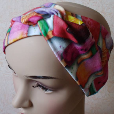 Haarband, Stirnband, Bandeau, Knotenband, Turban-Band,  für Damen, Eis-Motive, Digitaldruck, Jersey