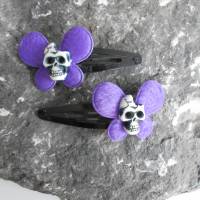 Schmetterlinge  Haarspange Skull Stoff  Totenkopf lila Bild 1
