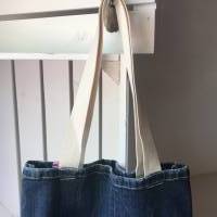 Einkaufstasche Jeans , Upcycling aus einer Jeans Hose,  Einkaufsbeutel, Tragetasche, Stoffbeutel, Nachhaltig Bild 3