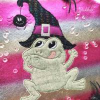 Doodle Stickdatei Halloweenfrosch - Frosch mit Spinne Bild 1