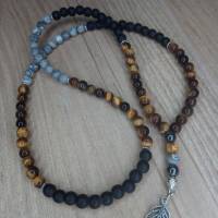Halskette Tigerauge Lavaperle Jaspis Perlen Kette Gebetskette Perlenkette Perle NEU Bild 1