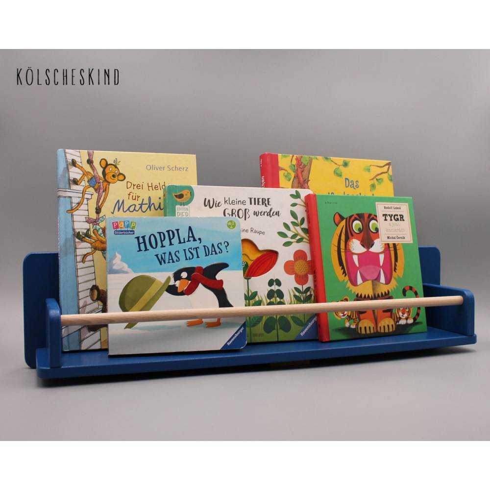 Kinderregal - Bücherregal für Kinder blau Buche, 59cm, Wandregal, Montessori skandinavisch Bild 1