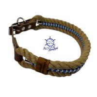 Hundehalsband, verstellbar, natur, blau, braun, weiß, Leder und Schnalle Bild 1