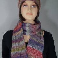Mütze und Schal Set aus Wolle in Herbstfarben Bild 1