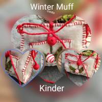 Kinder Winter-Muff, handgefilzt, rot/creme Bild 1