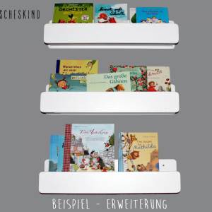 Kinderregal - Bücherregal für Kinder weiß mit Schriftzug Schulkind in grau, Wandregal, Montessori skandinavisch Bild 6
