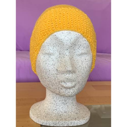 Kindermütze - Rand Perlmuster in leuchtendem "Eigelb"