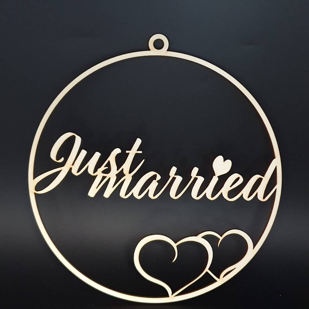 Herzschild aus Holz mit Schriftzug " Just Married " 22 x 25cm Hochzeit 