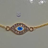 Zartes, filigranes, minimalistisches  goldfarbenes Edelstahl Armband mit türkischem Auge mit Strasssteinchen Bild 2