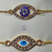 Zartes, filigranes, minimalistisches  goldfarbenes Edelstahl Armband mit türkischem Auge mit Strasssteinchen Bild 3
