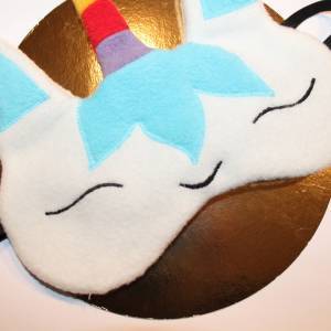 Schlafmaske, Schlafbrille einhorn unicorn aus Fleece hellblau Bild 7