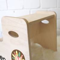 Hocker für Kinder, personalisierter Tritthocker mit Name, Kinderhocker aus Holz, Kinderstuhl aus Birkenholz, Kindertritt Bild 6