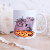 Personalisierte Tasse mit Name Halloween Kürbis Bild 1
