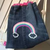 Kinder Turnbeutel "REGENBOGEN" , Upcycling aus einer Jeans Hose,  Stoffbeutel, Nachhaltig Bild 3
