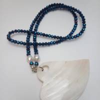 Halskette Glasperlen blau Perlmutt Anhänger Perlen Kette Perlenkette selbstgemacht Halskette kaufen NEU Bild 1