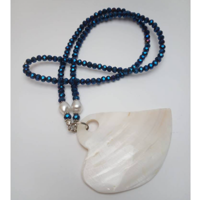 Halskette Glasperlen blau Perlmutt Anhänger Perlen Kette Perlenkette selbstgemacht Halskette kaufen NEU