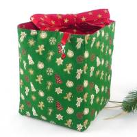 weihnachtlicher Geschenkbeutel  Gr. M, Geschenkverpackung aus Stoff, Nikolaus Säckchen *Weihnachten in grün und rot* Bild 2
