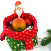 weihnachtlicher Geschenkbeutel  Gr. M, Geschenkverpackung aus Stoff, Nikolaus Säckchen *Weihnachten in grün und rot* Bild 5