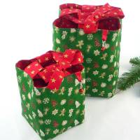 weihnachtlicher Geschenkbeutel  Gr. M, Geschenkverpackung aus Stoff, Nikolaus Säckchen *Weihnachten in grün und rot* Bild 7