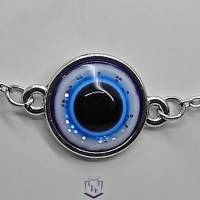 Zartes, filigranes, minimalistisches Edelstahl Armband mit türkischem Auge aus Resin auf Metall Bild 2