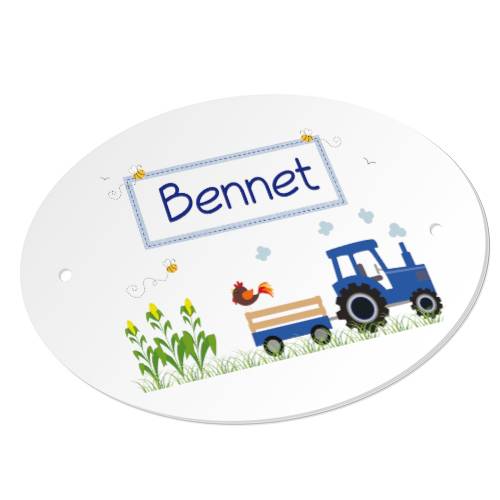 Türschild mit Namen für Kinder, Jungen, Motiv Traktor blau Bild 1