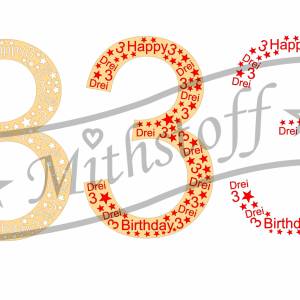 SVG - PNG - DXF - Datei - Geburtstagszahl - Drei - Zahl - 3 - Plotterdatei - Happy Birthday Bild 1
