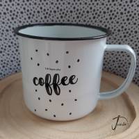 Emaille Tasse mit schwarzem Rand - life begins after coffee Bild 1