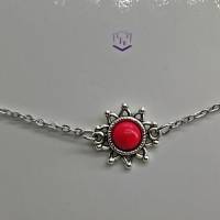 Niedliches, zartes, filigranes, minimalistisches Edelstahl Armband mit Sonnen/Blumen Design Verbinder in Rot Bild 1