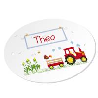 Türschild mit Namen für Kinder, Jungen, Motiv Traktor rot Bild 1