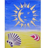 Bild mit Sonne und Muscheln auf Leinwand 18x24 Malerei Bild 1