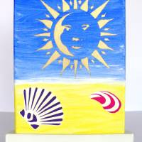 Bild mit Sonne und Muscheln auf Leinwand 18x24 Malerei Bild 3