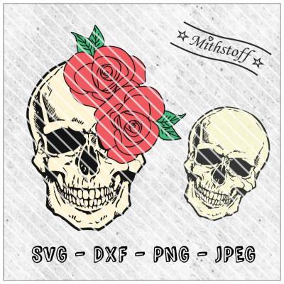 Plotterdatei - Skull - bones - Totenkopf - Skelett - Rosen - SVG - DXF - Datei