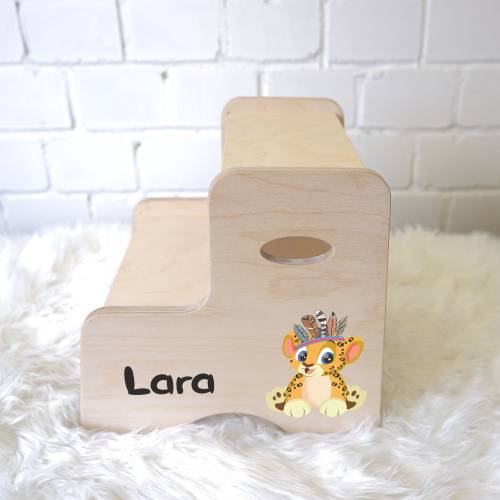 Hocker für Kinder, personalisierter Tritthocker mit Name, Kinderhocker aus Holz, Kinderstuhl aus Birkenholz, Kindertritt