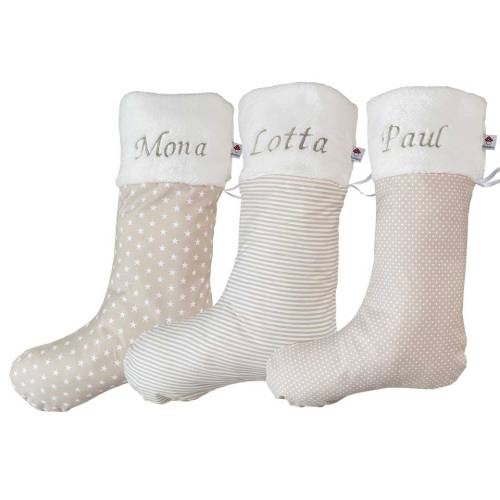 Nikolausstrumpf XXL / Nikolausstiefel / Nikolaussocke mit Namen personalisiert in beige