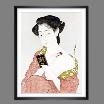 Japanische Kunst - Holzschnitt 1920 -  Frau macht Make up - Kosmetik - Kunstdruck Poster Vintage